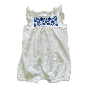 Starting Out White Romper with Blue Embroidery